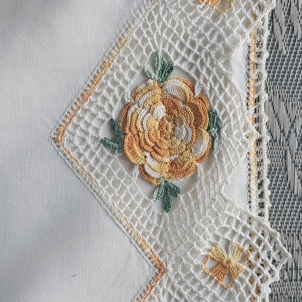 Vintage Floral Embroidered And Crocheted Pillowcases Set Of Two